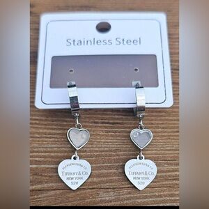 Stainless Steel Heart Dangling Earrings NWT